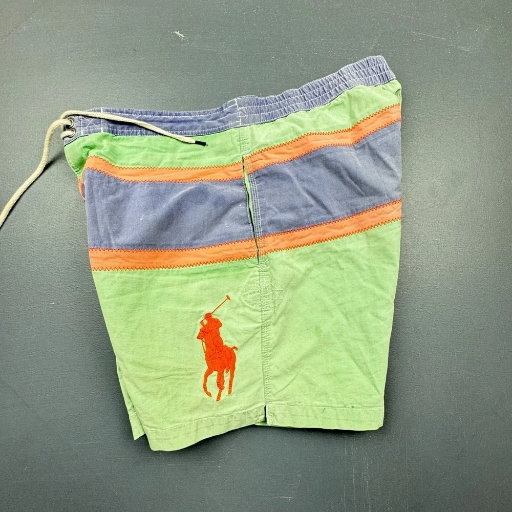 Polo Ralph Lauren Men's Medium Multicolor Striped Big Pony Swim Trunks Lined USA